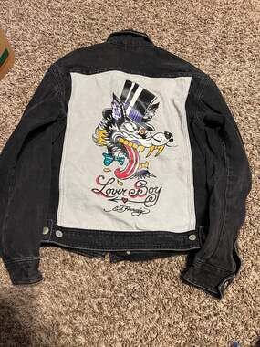 Ed Hardy Forever Lover Boy Graphic Denim Trucker Jacket